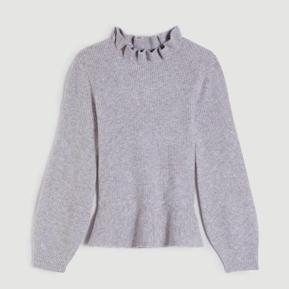 Gray Ann Taylor Ruffle Crew Neck Peplum Long Sleeve Knit Sweater (NWT) - Picture 1 of 3